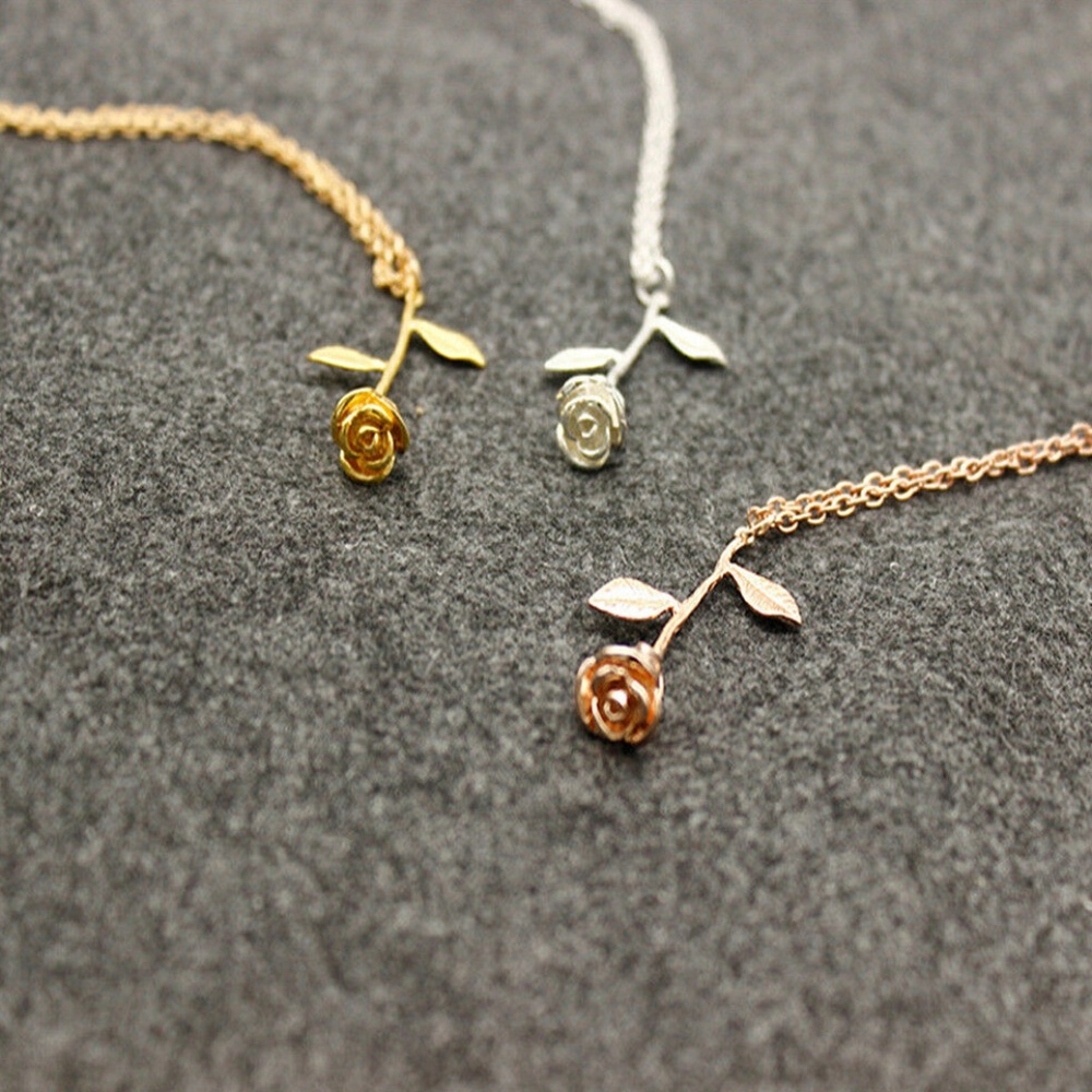 Rose Gold Silver Flower Pendant Necklace - Picture 3 of 8